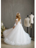 Long Sleeves Ivory Sequined Lace Tulle Flower Girl Dress With Ruffled Hem